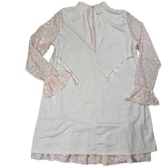 Calvin Klein Blush Pink Jacquard Mock Neck Ruffle Hem Dress L - Picture 8 of 9